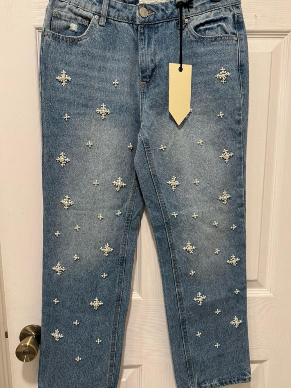 ban.jara NWT High Rise Pearl Embellished Straight Leg Jeans 27